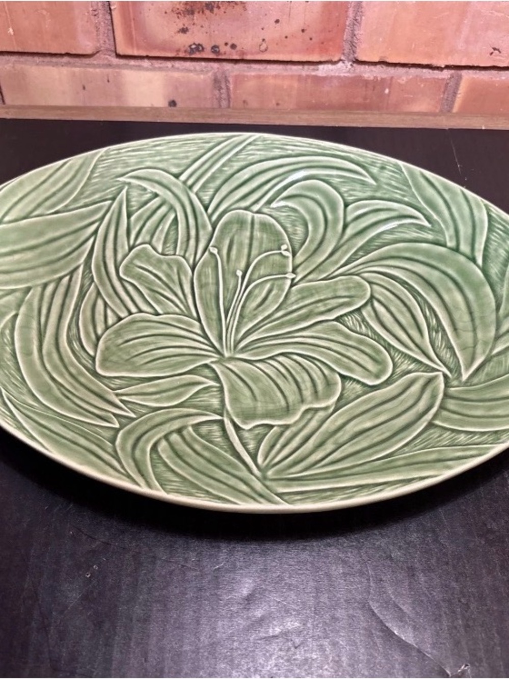 Bordallo Pinheiro Majolica Green Lily Oval Platter